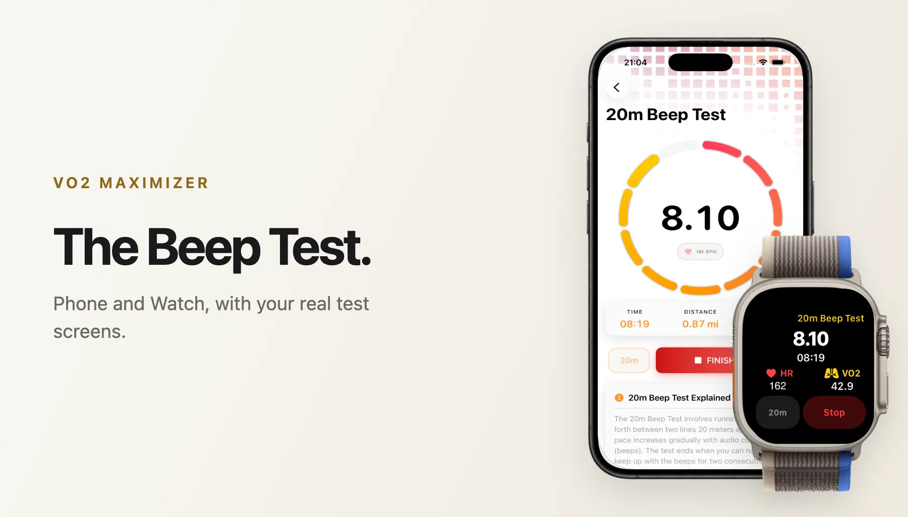 Beep test test setup and app visual