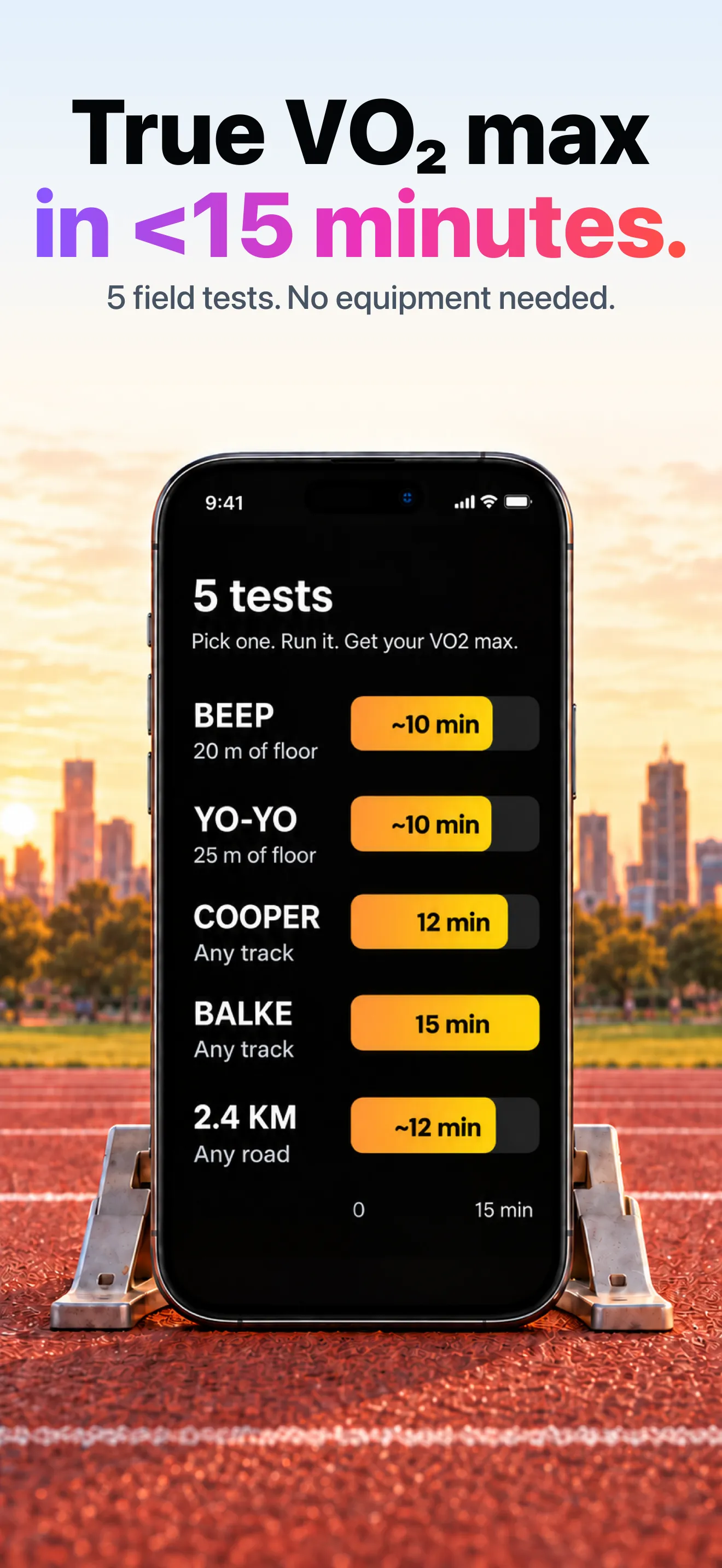 iPhone displaying all five guided field tests and their durations